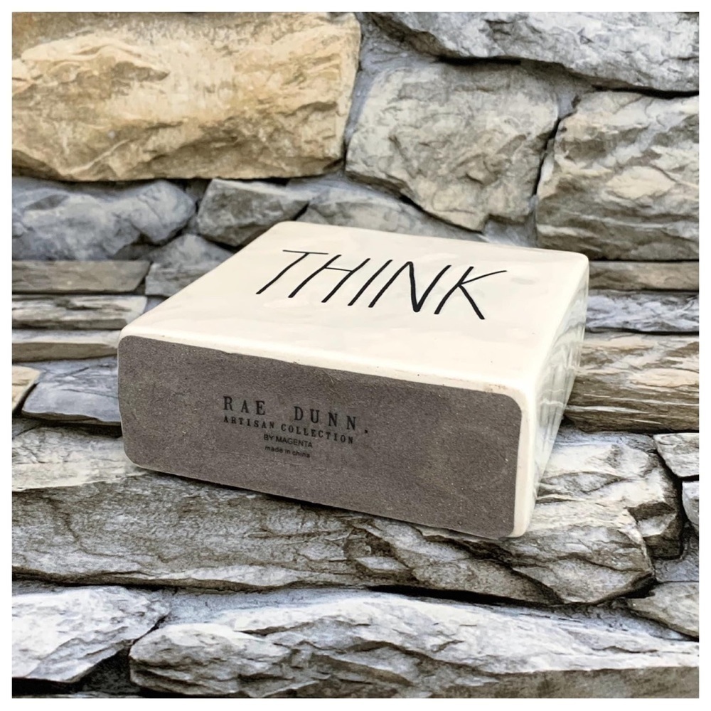 #22 Rae Dunn Think Evolve Double Side Desk Office Paperweight Ceramic Sign Decor - Picture 9 of 9